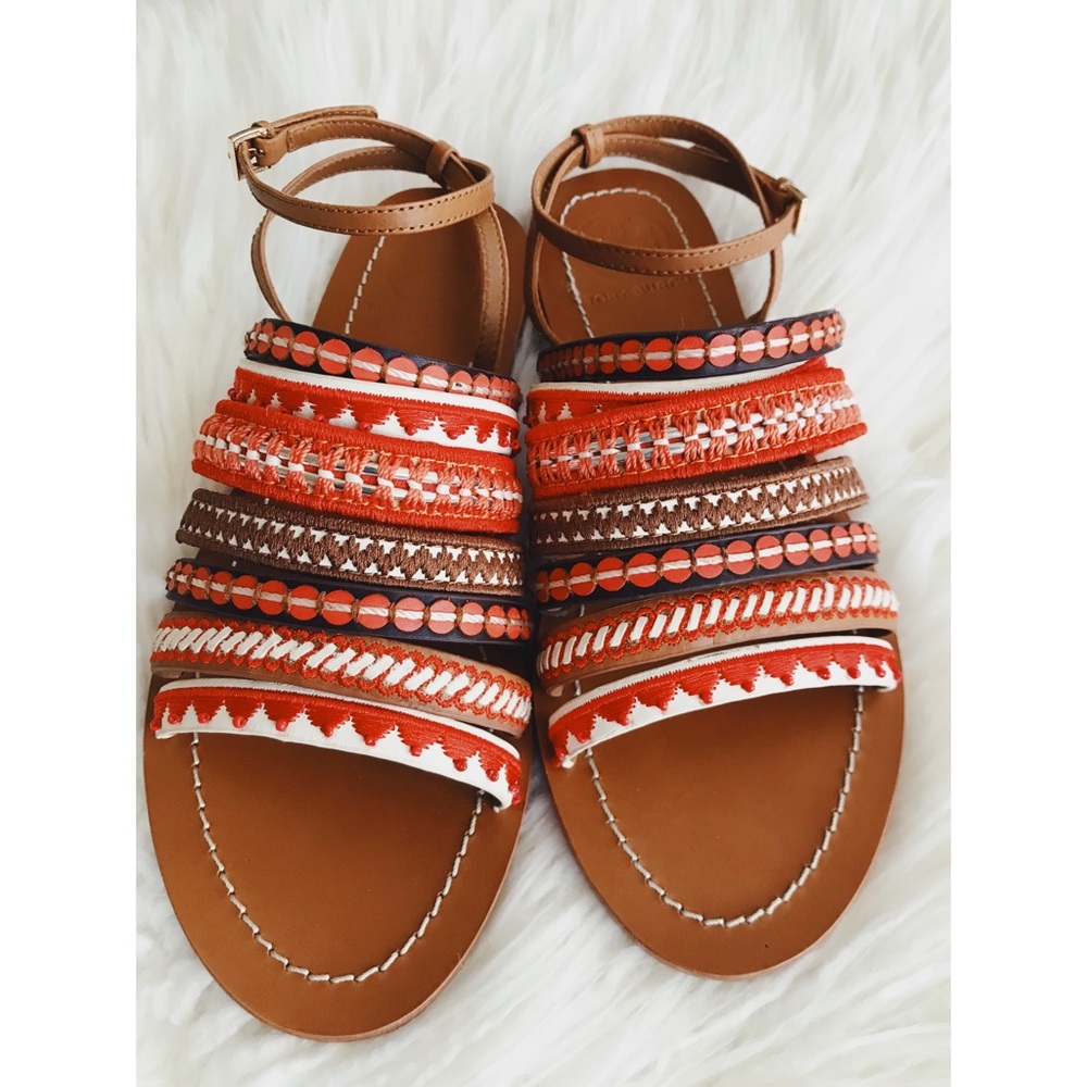 Boho Tory Burch Mixed Trims Flat Sandals
